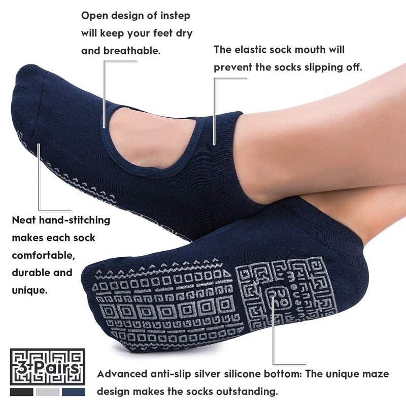 unenow Non Slip Grip Yoga Socks for Women with Cushion for Pilates, Barre, Dance - Image 2
